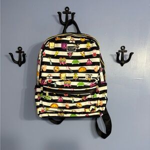 Betsey Johnson Black and White Full Sized Striped Emoji Backpack